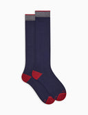 Calcetines largos para hombre de algodón y cachemira azules lisos con contrastes
