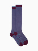 Men's long purple warm cotton socks with Windsor stripes