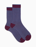 Men's short purple warm cotton socks with Windsor stripes