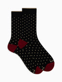 Men's short black warm cotton socks with polka dots