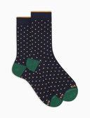 Kurze Herrensocken aus warmer Baumwolle in Blau mit Tupfenmuster
