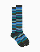 Men's long warm cotton socks, yellow, even stripes