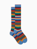 Men's short warm cotton socks, gray, even stripes
