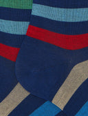 Herren-Kniestrümpfe Baumwolle gestreift marineblau