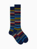 Calze lunghe uomo cotone righe multicolor blu - Gallo 1927 - Official Online Shop
