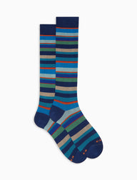 Calze lunghe uomo cotone righe multicolor blu - 40/45
