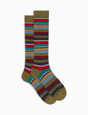 Calze lunghe uomo cotone righe multicolor verde
