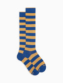 Lange Herrensocken aus warmer Baumwolle, blau, zweifarbige Streifen