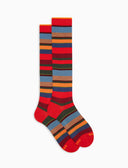 Calze lunghe uomo cotone caldo rosse righe multicolor