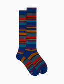 Calze lunghe uomo cotone blu righe multicolor - Gallo 1927 - Official Online Shop
