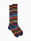 Lange Herrensocken aus warmer Baumwolle, blau, mehrfarbig gestreift
