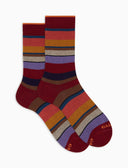 Calze corte uomo cotone bordò righe multicolor - Gallo 1927 - Official Online Shop