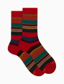 Calze corte uomo cotone rosso righe multicolor - Gallo 1927 - Official Online Shop