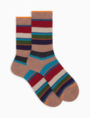 Calze corte uomo cotone caldo beige righe multicolor