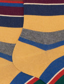 Men's short yellow warm cotton socks with multicoloured stripes
