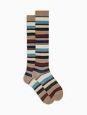 Calze lunghe uomo cotone righe multicolor beige - Gallo 1927 - Official Online Shop