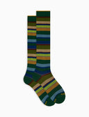 Calze lunghe uomo cotone righe multicolor verde - Gallo 1927 - Official Online Shop
