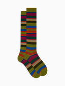 Calze lunghe uomo cotone righe multicolor verde - Gallo 1927 - Official Online Shop