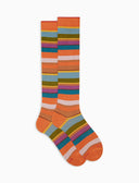 Calze lunghe uomo cotone righe multicolor arancio - Gallo 1927 - Official Online Shop