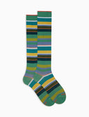Calze lunghe uomo cotone righe multicolor verde - Gallo 1927 - Official Online Shop