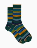 Calze corte uomo cotone righe multicolor verde - Gallo 1927 - Official Online Shop