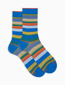Calze corte uomo cotone righe multicolor azzurro - Gallo 1927 - Official Online Shop