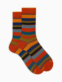 Calze corte uomo cotone righe multicolor arancio - Gallo 1927 - Official Online Shop