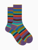 Calze corte uomo cotone righe multicolor viola - Gallo 1927 - Official Online Shop
