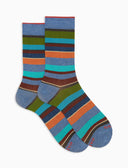 Calze corte uomo cotone righe multicolor azzurro - Gallo 1927 - Official Online Shop