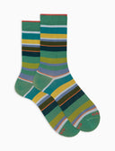 Calze corte uomo cotone righe multicolor verde - Gallo 1927 - Official Online Shop