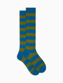 Calze lunghe uomo cotone righe bicolore azzurro - Gallo 1927 - Official Online Shop