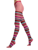 Collant donna cotone caldo rosa righe multicolor