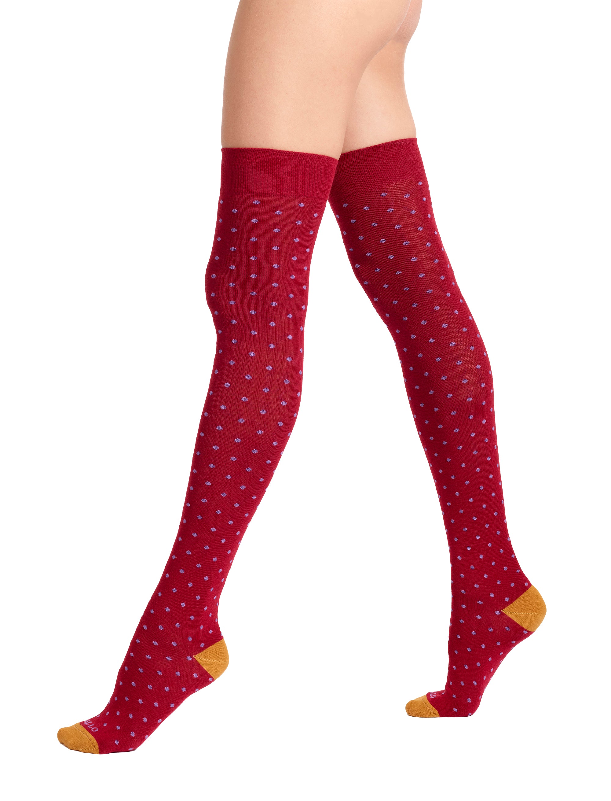 Women's burgundy cotton knee-high socks with polka dot pattern | Gallo