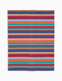 Unisex multi-use light blue fleece neck warmer with multicoloured stripes