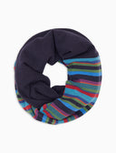 Unisex-Fleece-Schlauchschal in Blau mit Multicolor-Streifen