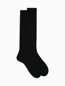 Women's long plain grey cashmere socks