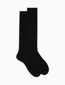 Calze lunghe donna cashmere grigie costa tinta unita