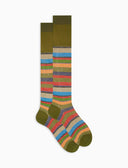 Calze lunghe uomo cotone e lino muschio righe multicolor - Gallo 1927 - Official Online Shop