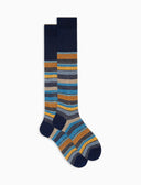 Calze lunghe uomo cotone e lino righe multicolor blu - Gallo 1927 - Official Online Shop