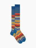 Calze lunghe uomo cotone e lino righe multicolor azzurro - Gallo 1927 - Official Online Shop