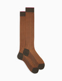 Men's long brown twin-rib socks
