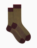 Kurze Herrensocken aus Baumwolle in Bordeauxrot mit Twin-Rib-Muster