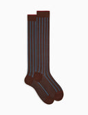 Lange Herrensocken aus brauner Baumwolle mit Twin-Rib-Muster
