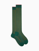 Men's long green spaced twin-rib cotton socks