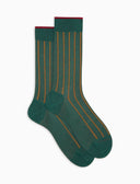 Men's short green socks in spaced twin-rib cotton