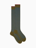 Men's long green twin-rib cotton and wool socks