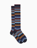 Calze lunghe uomo lana blu righe multicolor