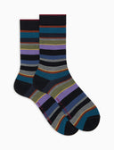 Calze corte uomo lana nero righe multicolor - Gallo 1927 - Official Online Shop
