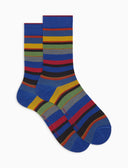Calze corte uomo lana blu righe multicolor - Gallo 1927 - Official Online Shop