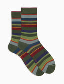 Calze corte uomo lana verdi righe multicolor